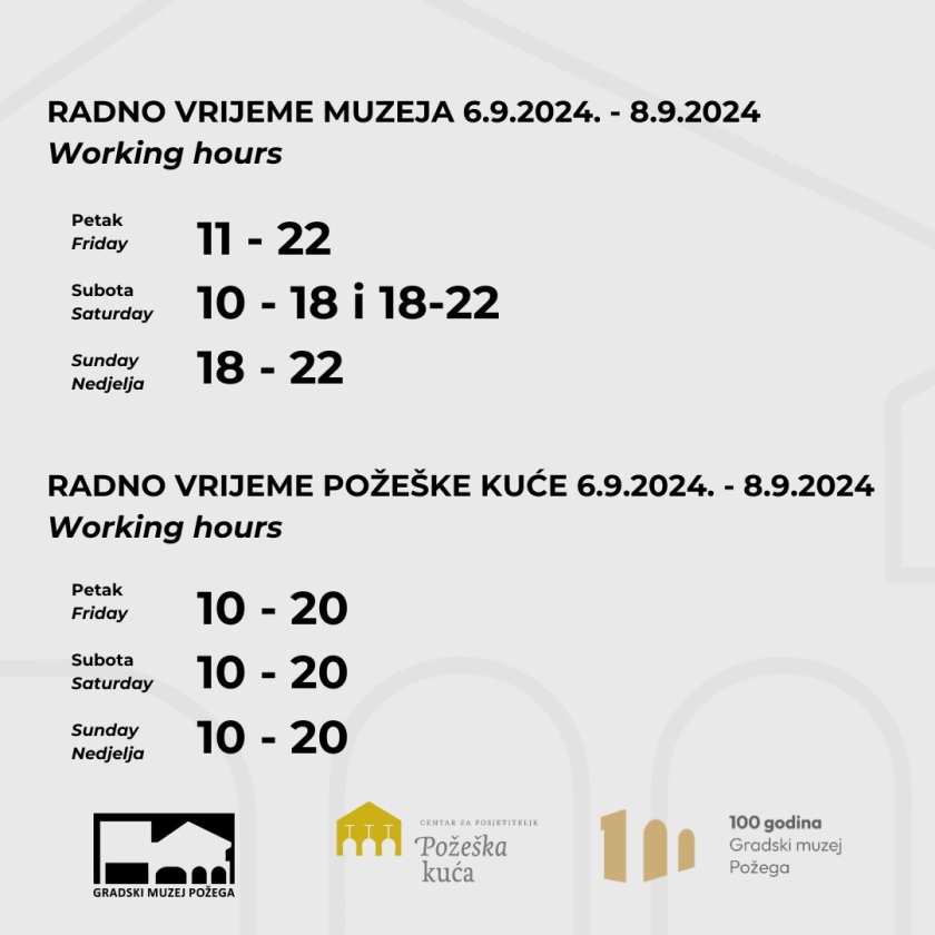 Radno vrijeme Muzeja za vrijeme festivala Zlatne žice Slavonije